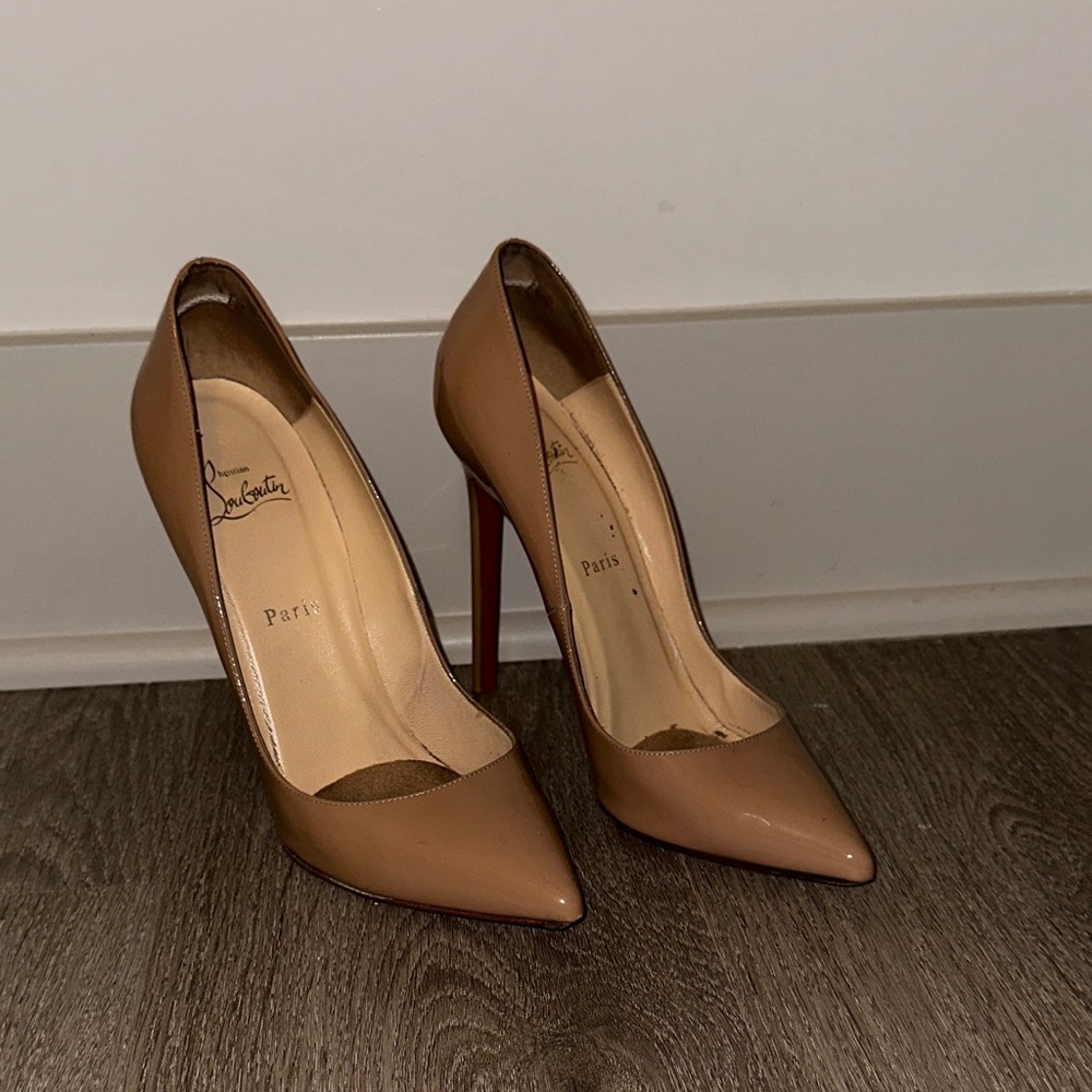 Christian Louboutin Tan Heels with Red Sole